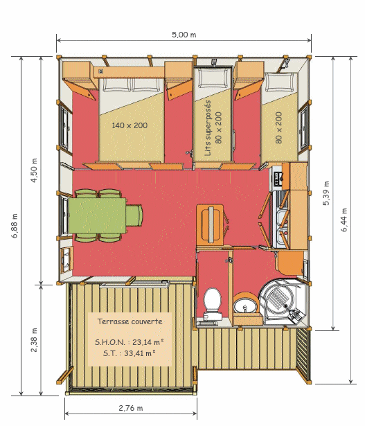 Chalet 5 24M² + Terrasse Couverte 10M²  2 Chambres