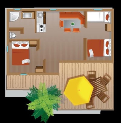 Chalet 6 27.70m² + covered terrace 11.50 m²  2 bedrooms — 6