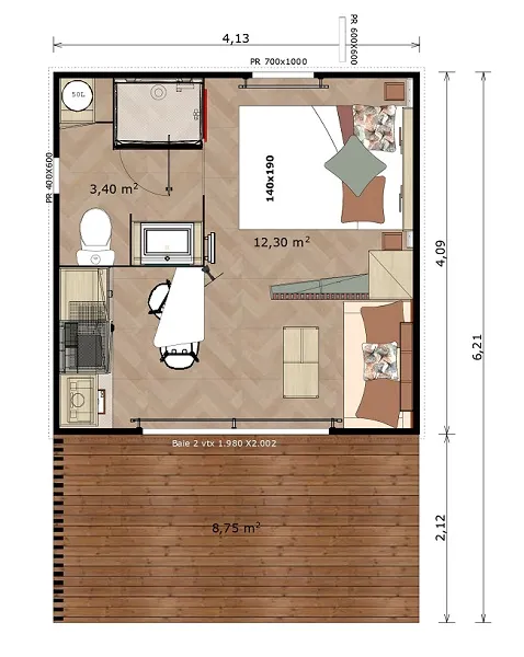 Chalet Confort 16M² - 1 Chambre + Terrasse Couverte + Clim Réversible + Tv