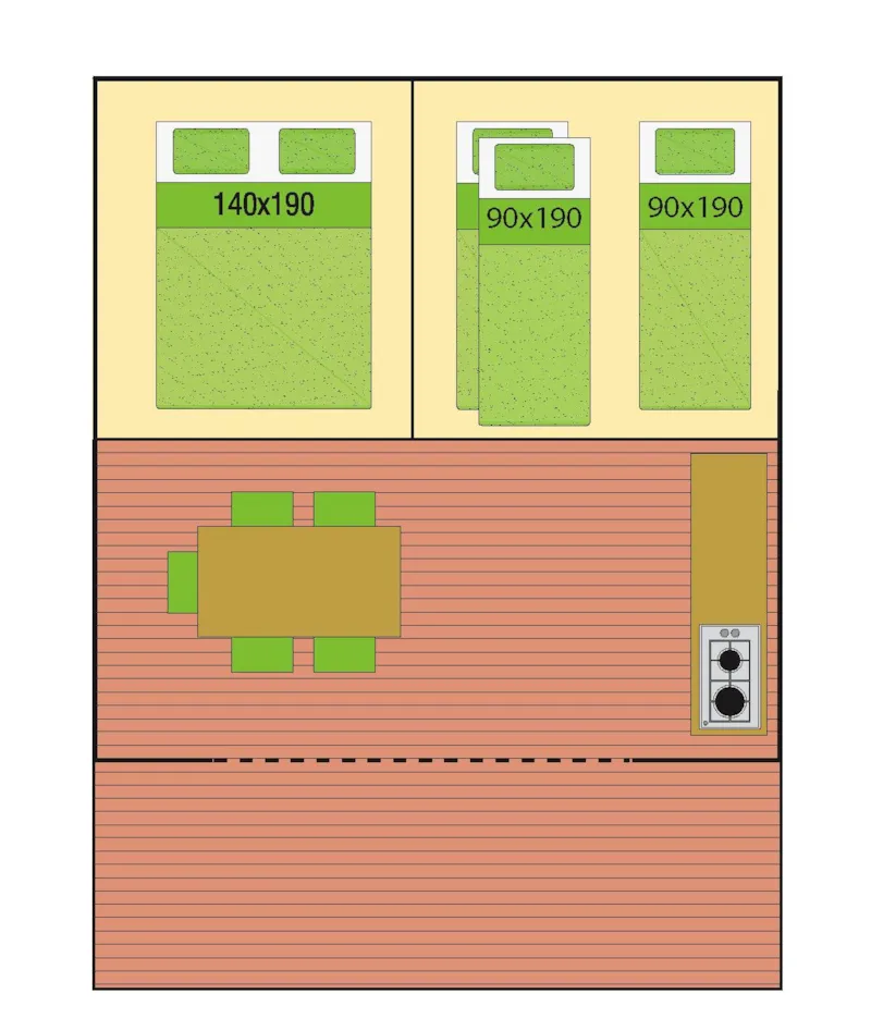 Tente Natura 25M² - 2 Chambres - Terrasse Semi-Couverte / Sans Sanitaires Privés (3 Ans)