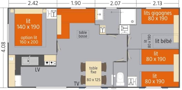 Mobil-Home Family 36M² 3 Chambres, Avec Terrasse Couverte 15M² (6 Personnes Et 1 Véhicule Inclus)