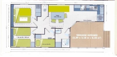 Mobile home Soleo Confort 35 m² (3 bedrooms) + sheltered terrace