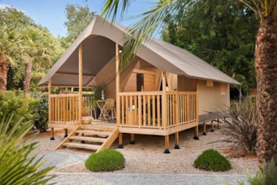 Wood Lodge confort- 25 m2 (2 bedrooms) + covered terrace (with sanitary facilities)