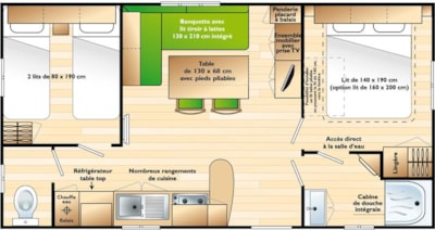 Mobile-home Comfort 27m² - 2 bedrooms - Covered Patio