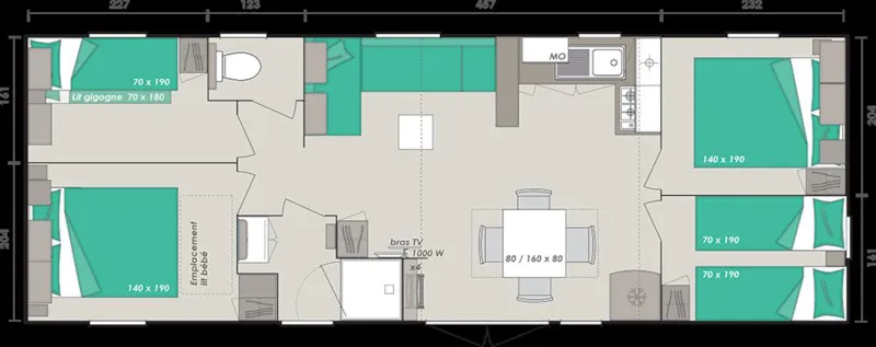 Mobil Home Premium 38M² - 4 Chambres - Terrasse Couverte