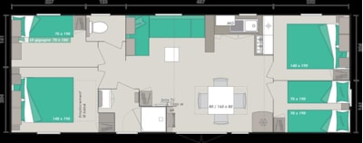 Mobile-home Premium 38m² - 4 bedrooms - sheltered terrace