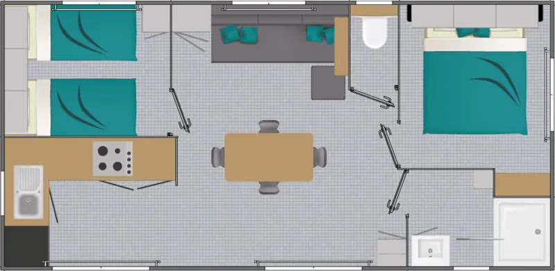 Mobil Home Premium Prestige 30M² - 2 Chambres - Terrasse Couverte - Spa - Lave Vaisselle - Wifi