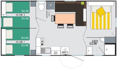 Mobile-home Premium 31m² - 3 bedrooms - sheltered terrace