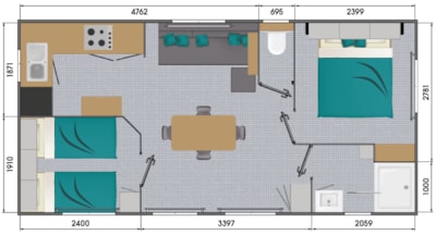 Mobile-home Premium 30m²- 2 bedrooms - covered patio