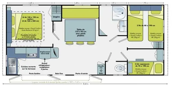 Mobil-Home Confort + 32 M² - 3 Chambres - Climatisation