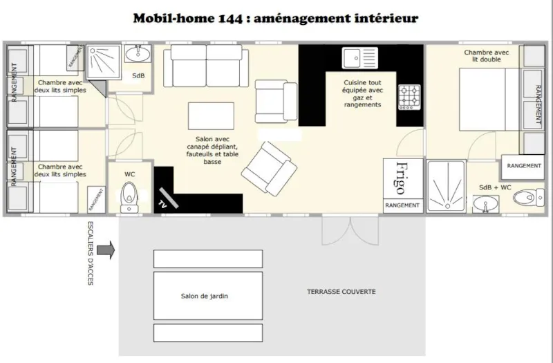 Mobil-Home 144 Premium  40 M² - 3 Chambres - Climatisation