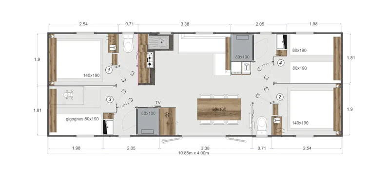 Le Grand Large, Mobil Home 4 Chambres + 2 Sdb