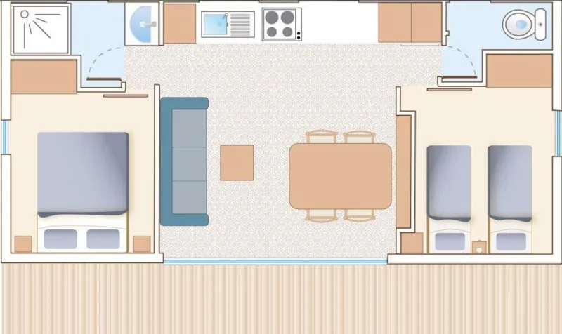 Mobil Home Via Aurea Confort 34 M2 2/6 Personnes  Clim Avec Terrasse Semi Couverte De 16M²