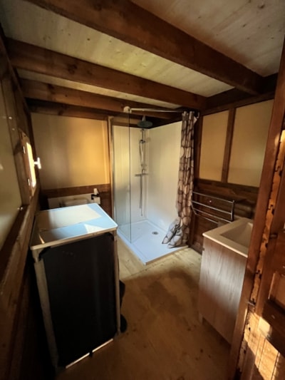 NID LODGE DUPLEX TENTS 46 m² half Canvas half Wood on Raised Floor