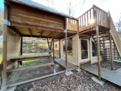 NID LODGE DUPLEX TENTS 46 m² half Canvas half Wood on Raised Floor