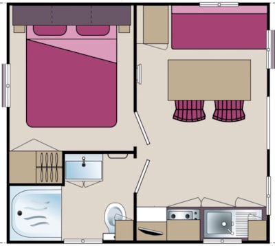 Mobile home Duo 17m² (1 bedroom) + pond-side terrace — 2