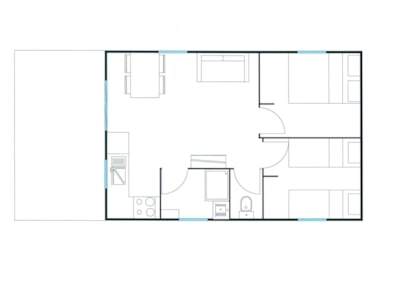 COTTAGE 2-bedroom air-conditioned CONFORT PREMIUM - FULL OPTIONS - 35m2 - 12m2 covered terrace