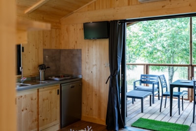 LODGE CABIN air-conditioned 2 bedrooms - COMFORT PREMIUM & FULL OPTIONS 40m2 (covered terrace 13m2)