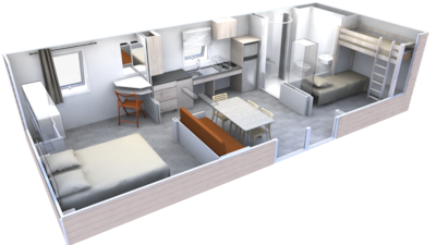 Mobile home Confort 35m² 2 bedrooms + sheltered terrace adapted to the people with reduced mobility