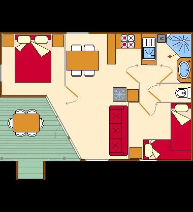 Bungalow Confort 5Pers 38,50M² Avec Terrasse Couverte 2 Chambres Situation Ombragé Et Mi-Ombragé