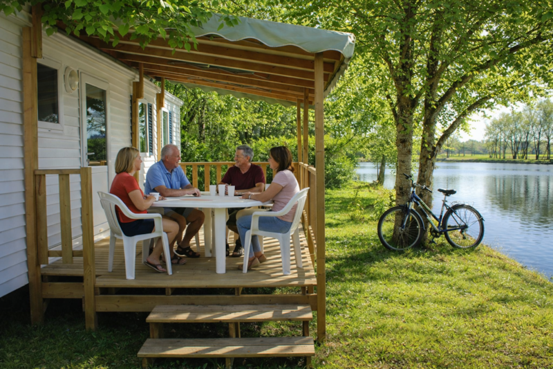 Mobile home with lakeside terrace