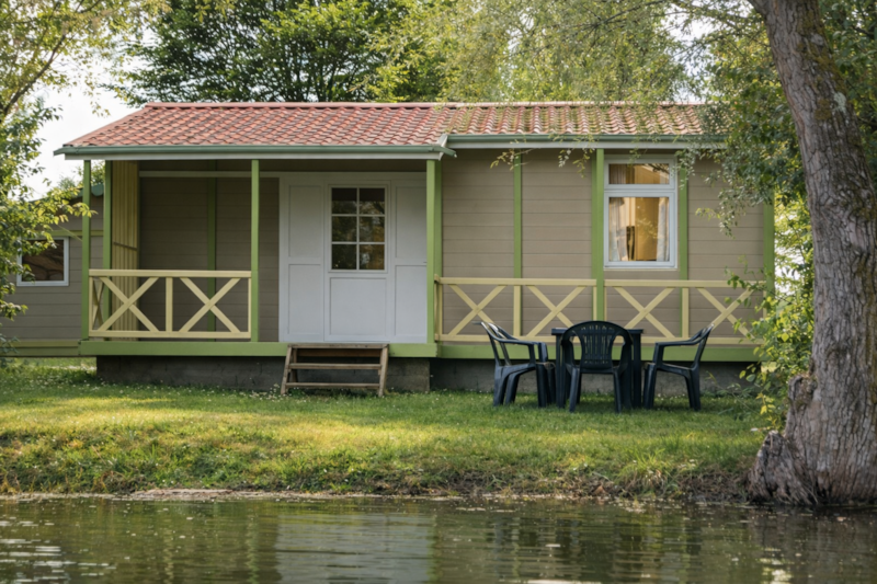 Wooden chalet with lakeside terrace