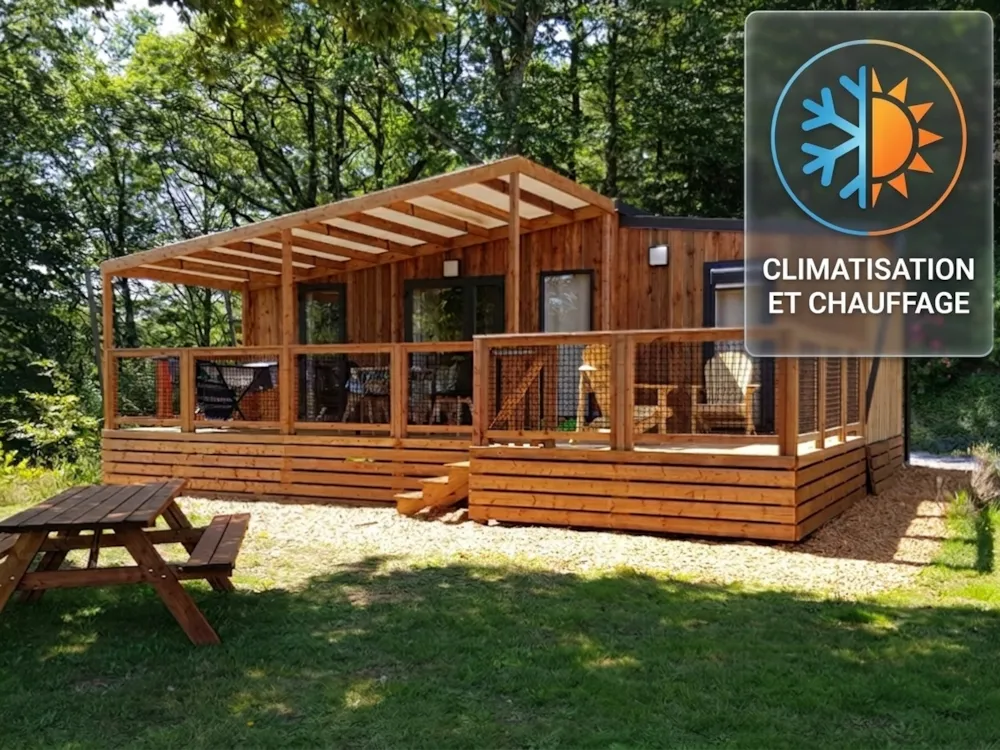 Location - Eco-Lodge Manyara 34M² - Chalet Luxe Climatisé (2 Ch/Sdb, Lits Faits) - Camping Le Plô