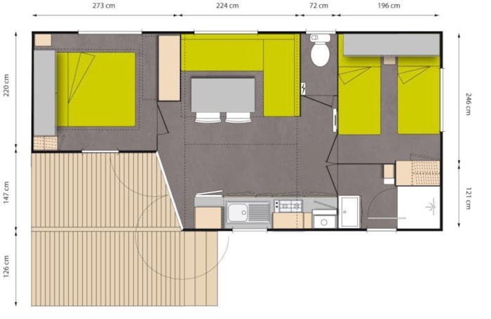 Mobil Home Ohara Confort - 2 Chambres. 32 Mobil Home (M01àm05/M07/M09/M11àm19/M21àm31/M33àm37)