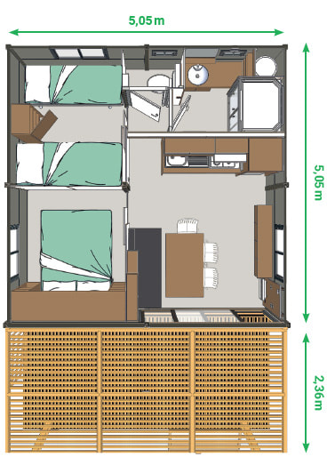 Chalet NOUMEA - 2 bedrooms. 8 chalets (N01 à N08)