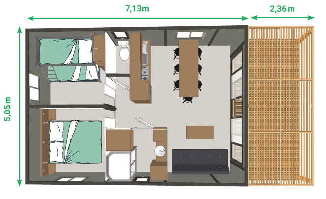 Chalet Toronto - 2 Chambres. 7 Chalets (Cf. Plan T01 À T07)