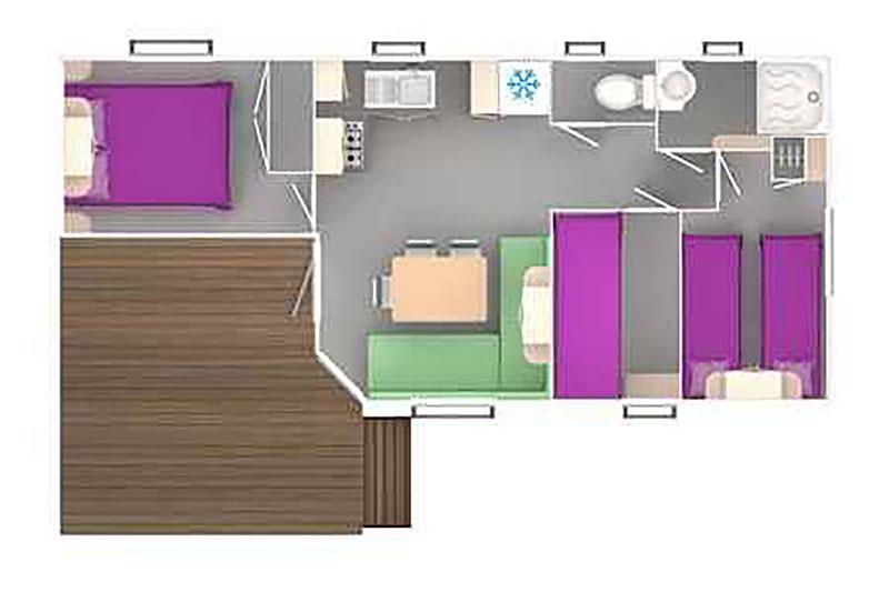 Mobil-Home climatisé 3 chambres - 36 m² terrasse semi-couverte incluse