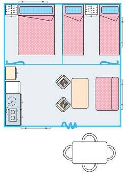 Canvas bungalow FUNFLOWER ECO 20m² - 2 bedrooms - without toilet blocks