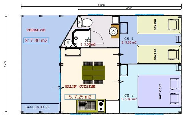 Freeflower Standard 30M² Avec Sanitaires ( 2Ch-5 Pers) + Terrasse Couverte