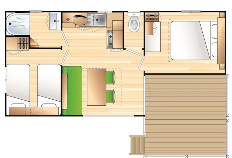 Mobil-Home Standard 29 M² (2 Ch- 4 Pers) + Terrasse Couverte