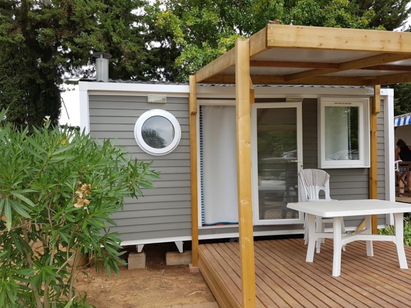 Mobilheim Confort 20m²  (1 Zimmer-2pers) + TV + Klima +  überdachte Terrasse