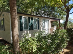 Huuraccommodatie(s) - Stacaravan Cottage Confort 29M²  (2 Slaap)Kamer-4 Pers) + Tv + Klimaat + Overdekt Terras - Flower Camping Le Fou du Roi