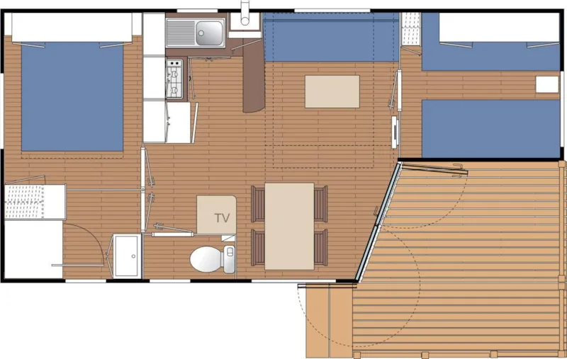 Mobil-Home Cottage Confort 29M² (2Ch - 4Pers.) + Tv + Clim + Terrasse Semi-Couverte