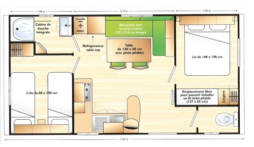 Mobil Home 28M²  2 Chambres + 15 M² Terrasse Semi-Couverte