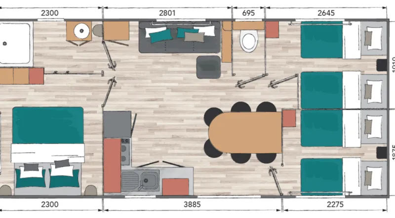 Mobil Home - 32M² - 3 Chambres + Terrasse Semi Couverte 22 M²