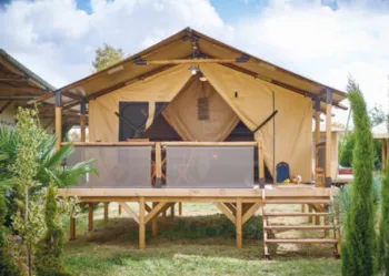 Mietunterkunft - Bali-Zelt Mit Sanitäranlagen - Camping MOULIN DE BIDOUNET