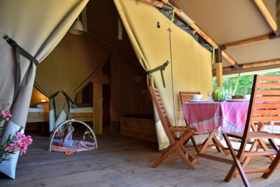 Lodge tent with bathroom