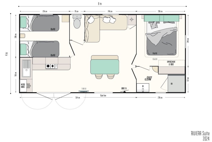 Mobil-Home B2024 Riviera Suite  5 Pers + 1 Bébé