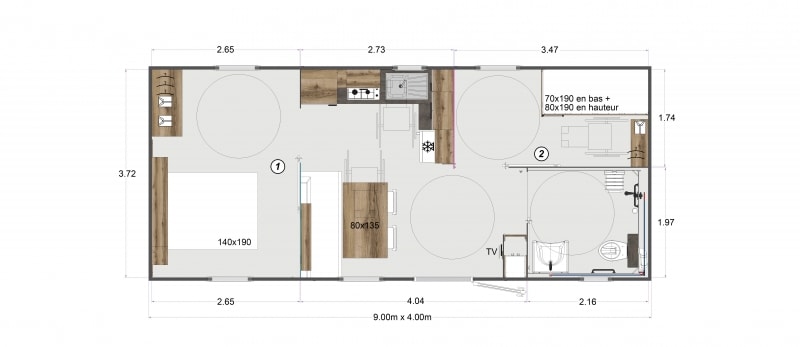 Mobile-home PREMIUM aangepast aan mensen met beperkte mobiliteit - 33m²2 slaapkamers Airconditioning