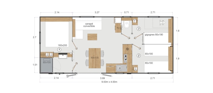 Mobil-Home Premium "Spa" 6 Pers Clim 3 Ch 2025