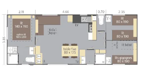 Location - Mobil Home Family Climatisé - Dimanche - image n°4 - Camping Bel Air