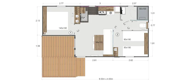 Mobil-Home Confort 32M² 2 Chambres + Terrasse Couverte 12M² + Tv