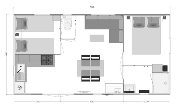 Mobil-Home Bahia 29M², Terrasse, 2 Chambres