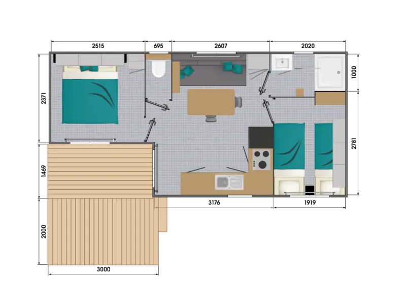 Mobil Home Pacifique 2 Chambres Terrasse, Vue Mer