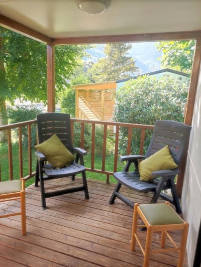 Mobile-home Confort COSY 23m² - 2 bedrooms - Half-covered terrace 17m² + BBQ - D/M