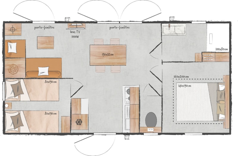 Mobil home Iris 2 slaapkamers Air conditioner TV spülmaschine halbüberdachte Terrasse